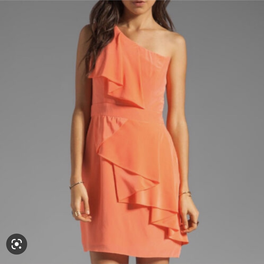 Shoshanna Sadie Silk Coral One Shoulder Dress Size 2